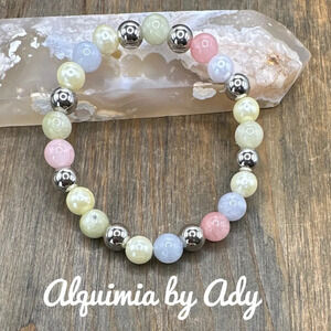 Rainbow Aragonite pearl silver hand made statement beaded bracelet